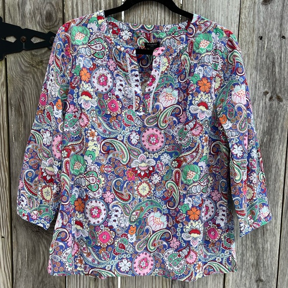 Talbots Tops - TALBOTS Floral Paisley 3/4 Sleeve  V Neck Tunic Top Women’s Large Petite NWT
